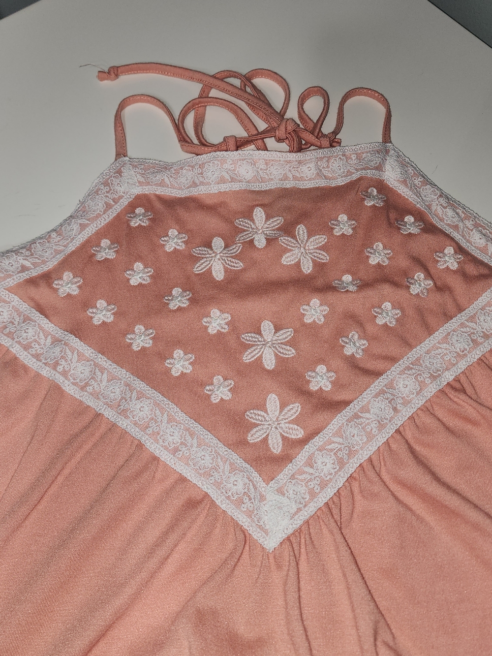 Embroidered Floral Lace Trim Peach Pink Halter Camisole Size L Babydoll - Picture 6 of 9